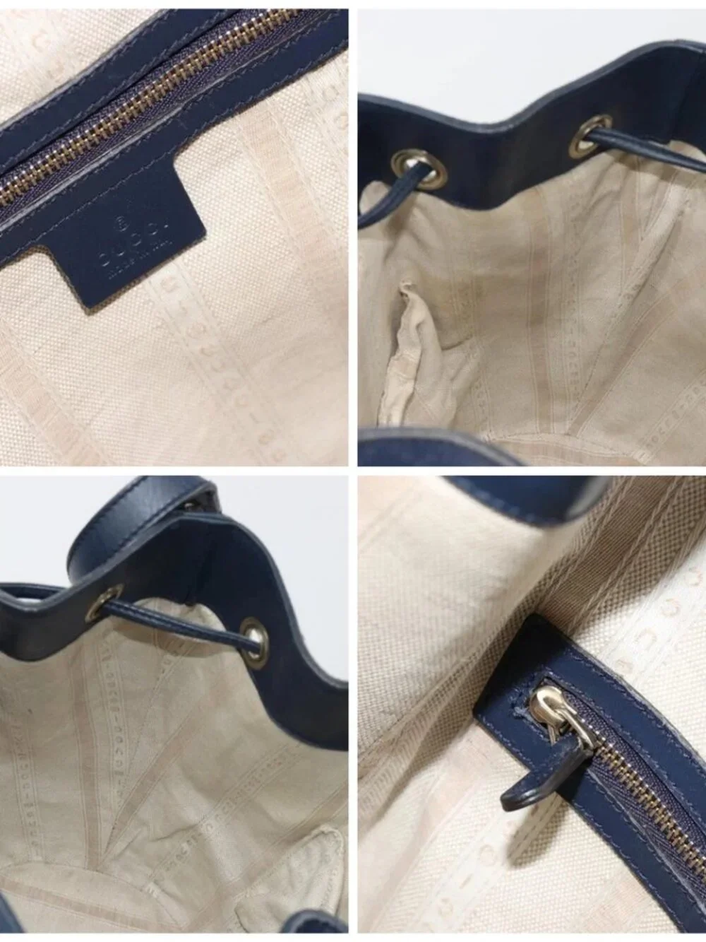 GUCCI Diamante Shoulder Bag Leather Navy Silver 354228 Auth 181216